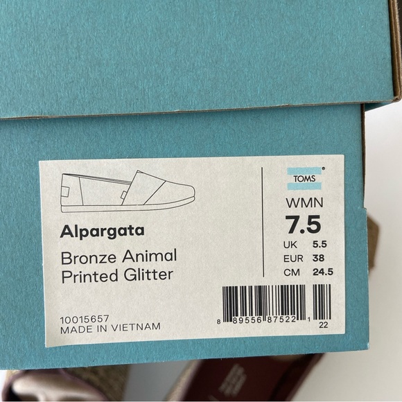 Toms Women’s Alpargata Bronze Animal Print Glitter Shoes 7.5 - NWT - Picture 8 of 9